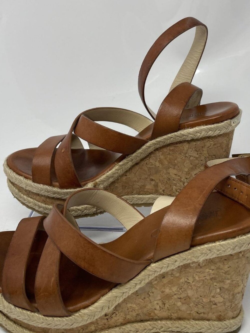 Women Jimmy Choo Brown Wedge Strappy Sandals Size 38.5